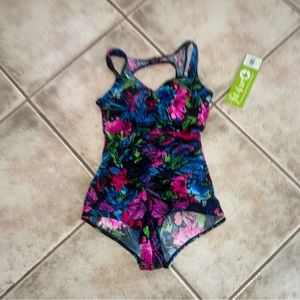 Fit 4 ur TUMMY Black/Multicolor Floral 1-Piece Women's Swimsuit Size 10 $98